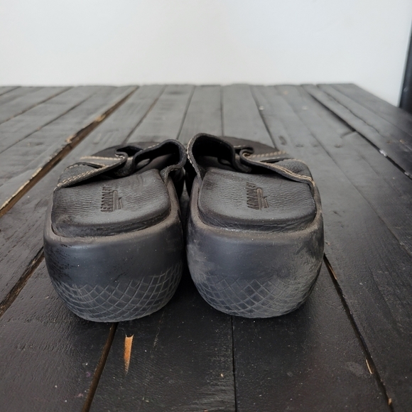 Aerosoles Women's 8.5 Black Leather Slip On Sandals Slides Wedges Comfort Shoes - Picture 5 of 8